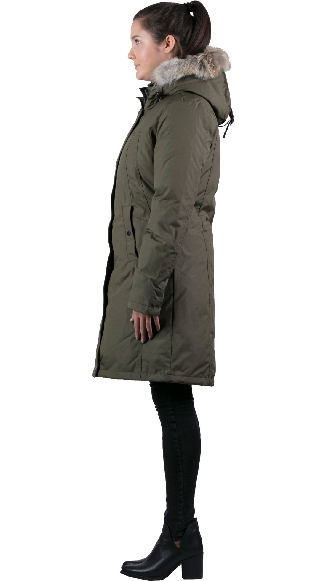 OSC Cross Liberty Hooded Knee-Length Parka w/ Coyote Fur Trim - Women's ...